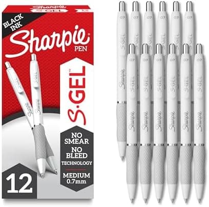 Sharpie S-Gel Gel Pens, Pearl White Body, Black Ink, Medium Point (0.7mm), 12 Count - For Journaling, Writing, Note-Taking, School, Office Supplies