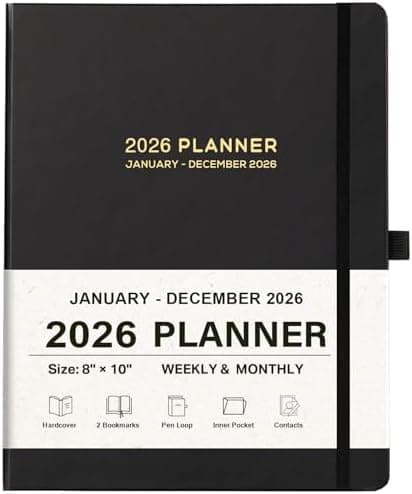 2026 Planner - 2026 Planner Weekly and Monthly, 8"× 10", January 2026 - December 2026, Inner Pocket, Elastic Closure, Pen Loop, Bookmarks, Note Pages