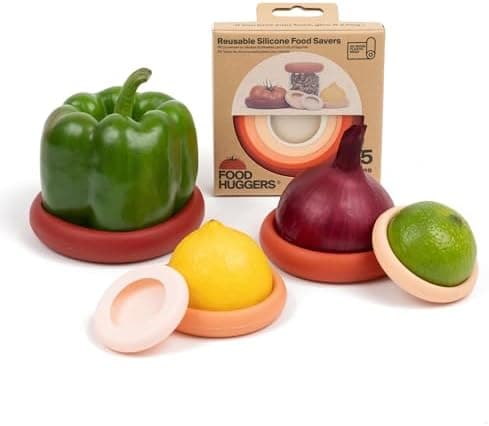 Food Huggers 5pc Reusable Silicone Food Savers | BPA Free & Dishwasher Safe | Fruit & Vegetable Produce Storage for Onion, Tomato, Lemon, Banana, Cans & More | Round, Terracotta