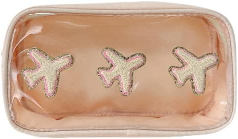 Clear Makeup Letter Bag Chenille Letter patch Makeup Cosmetic Bag for Air Plane Flight Travel Accessories Nylon & Pvc Waterproof Organization Outdoor Zipper Pouch Toiletry Bag for Women Girls