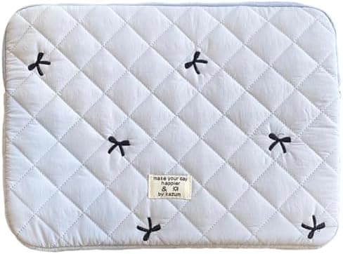 HICARRY Puffy Laptop Sleeve Case Cute Quilted Computer Bag, 13 Inch Bow Embroidery Printed Laptop Carrying Cases, Coquette Aesthetics Protective Cover, Compatible with 11" 13" 15" Notebook