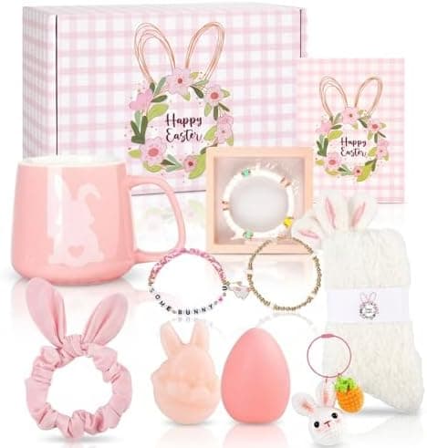 Teen Easter Basket Stuffers for Teen Girls & Women 11 pieces – Bunny Gift Set with Easter Tumbler, Coffee Mug & Bracelet, Cute Spring Gifts