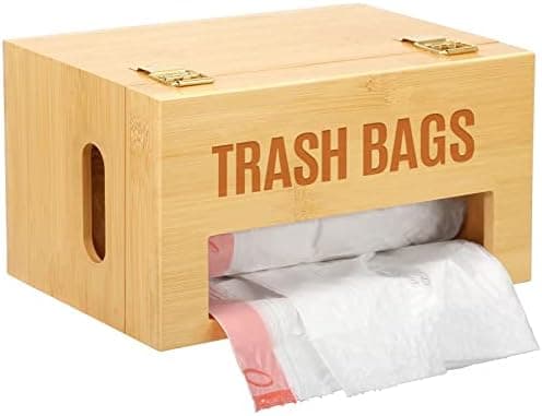 Libreshine Bamboo Garbage Bag Holder, Multi-Mount Space-Saving Trash Bag Organizer for Kitchen, Pantry, Holds 8-33 Gallon Rolls & 50+ Grocery Bags, Under-Sink/Wall-Mounted/Cabinet Storage