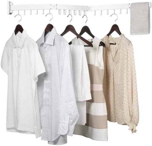 Luxe Laundry Wall Mounted Drying Rack - Foldable Laundry Room Organization Hanger for Clothes - Tri-Fold, Collapsible, Indoor, Space Saving, White