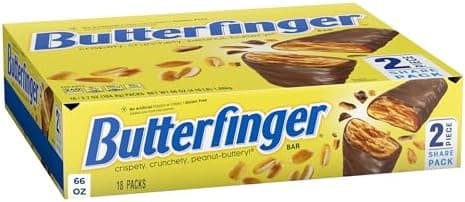 Butterfinger Full Size Candy Bar, 18 Count, Crispety Crunchety Peanut-Buttery On-The-Go Sweet Treat, 1.9 oz Each