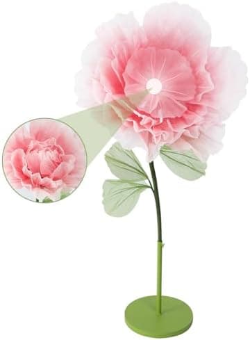 Wedding Giant Electric Artificial Flower: Auto-Open Organza Flower Decorations with Light - Large Floor Stand Blooming Flower Home Decor - Huge Banquet for Birthday Party Display (Pink, 23.62 IN)