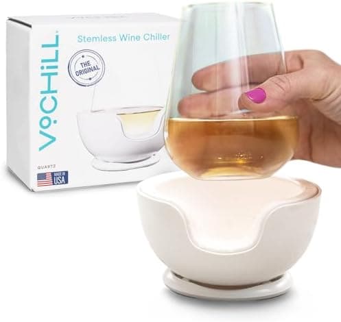 VoChill Stemless Wine Glass Chiller | Keep the Chill In Your Glass | Made in the USA | Separable & Refreezable Chill Cradle | Actively Chills Stemless Glassware | Quartz, Single Stemless