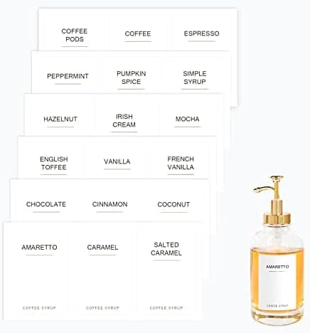 Mustry Coffee Syrup Labels for Syrup Bottles (Standard)