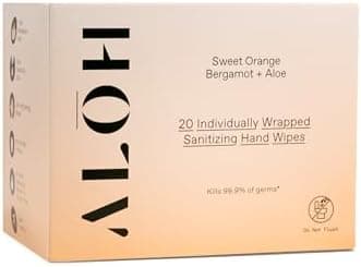 ALŌH Skin - Softening Sanitizing Hand Wipes – Sweet Orange Bergamot (1 Box of 20 Individual Wrapped Wipes)