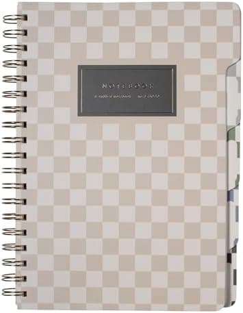 Fringe Studio Large Tab Notebook,"Neutral Checks", Flexible Paperback Cover, 5 Subject/Die-Cut Dividers, 7.25" X 10", 180 Lined Pages, Multicolor (343PA002FSC)