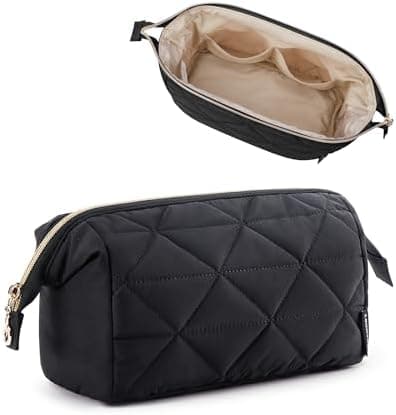 BAGSMART Makeup Bag Travel Makeup Bag, Cute Puffy Make Up Bag, Wide-open Cosmetic Bags for Women, Small Makeup Pouch for Travel Essentials Toiletries Accessories (Black)