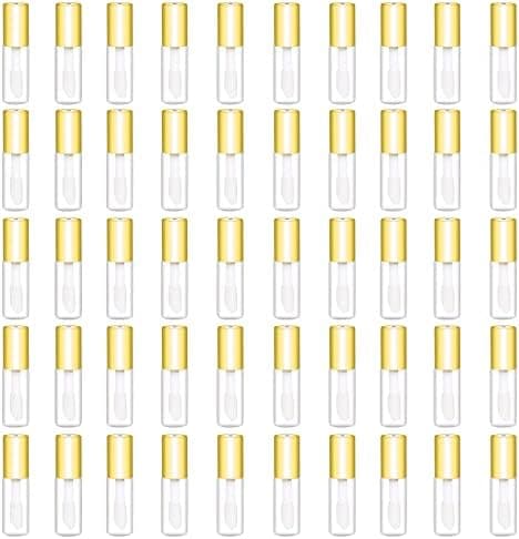 Mydio 50 Pack 1.2ML Clear Mini Lip Gloss Tube Empty Lip Balm Containers With Gold Lid for Lipstick (Gold)