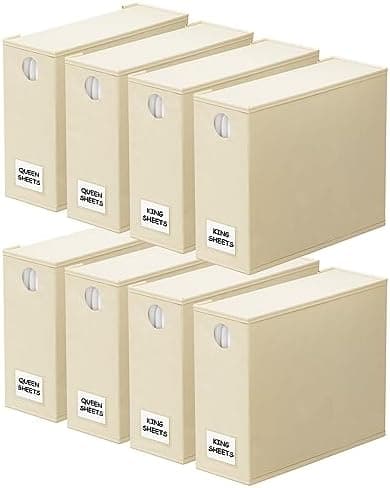 SpaceAid 8 Pack Bed Sheet Organizers and Storage, Foldable Sheet Organizer for Linen Closet, Sheets Set Folder Keeper with Window XL (Queen & King Size) Bedding Container (Beige, 8 Pack)