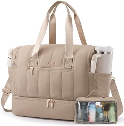 LOVEVOOK Travel Duffle Bag,Puffer Weekender Bags For Women with Shoe Compartment,42L Carry On Duffel Bags For Airplanes,Hospital Bag for Labor and Delivery,Overnight Bsg With Toiletry,2Pcs Set