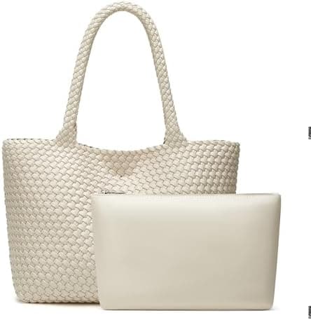 Sumrains Woven Tote Bag for Women: Handwoven Vegan Leather Bag with Detachable Clutch for Effortless Vacation Outfits