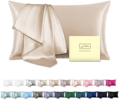 Mulberry Silk Pillowcase for Hair and Skin Standard Size 20"X 26" Pillow Case with Hidden Zipper Soft Breathable Smooth Cooling Silk Pillow Covers for Sleeping (Champagne,Standard,1Pcs)