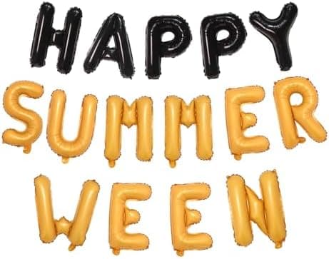 Summerween Balloons Banner Summer Halloween Party Decorations 16 Inch Mylar Foil Letters Sign Reusable Spooky Summer Beach Party Supplies