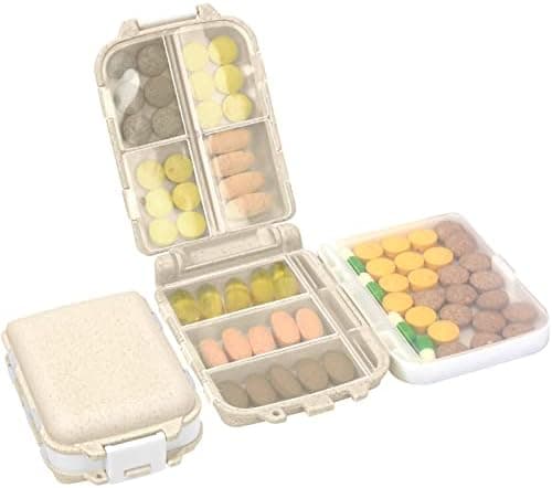 Skycase Pill Organizer, [1 Pack] Pill Cases, [Folding Design] Weekly Pill Case Organizer 7 Day, 8 Compartments Portable Travel Pill Box for Pocket Purse Medicine Vitamin Holder Container，White