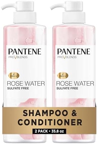 Pantene Sulfate Free Shampoo and Conditioner Set, Rose Water, Soothing and Moisturizing, Infused with Vitamin B5, for all Hair Types, Safe for Color Treated Hair, Pro-V Blend, 17.9 Fl Oz Each, 2 Pack
