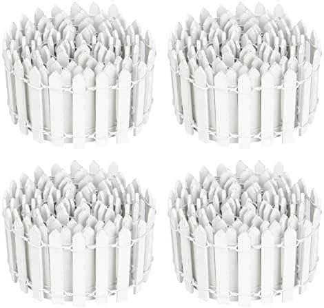 4PCS Mini Fairy Garden Fence DIY Small Wood Decorative Picket Fence Micro Landscape Miniature Ornaments for Dollhouse, Crafts, Diorama Project, Plant Pot, White - 47 Inch Long Length