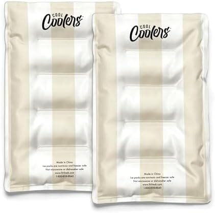 Cool Coolers Reusable XL Soft Ice Packs for Coolers, Long-Lasting Lunch Box Ice Pack, High Performance Quick Freeze, 2Pk, Taupe Stripe