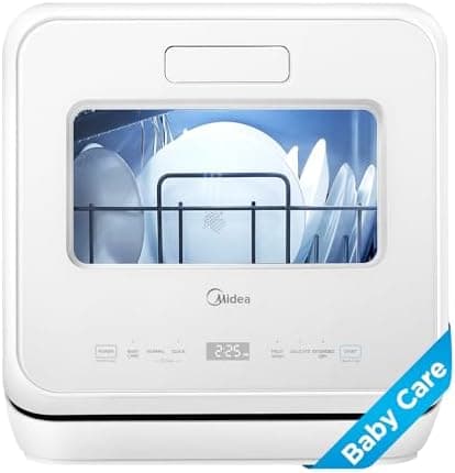 Midea MDC17P4CWW Portable Countertop Mini 1.32Gal Built-in Water Tank, Baby Care, No Hookup Needed, 360° Dual Spray,High-Temp wash, Dishwasher for Apartments& RVs, White, Whole