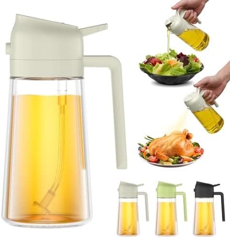 PUZMUG Oil Dispenser for Kitchen, 2 in 1 Olive Oil Dispenser Bottle, 17oz/500ml Glass Oil Dispenser Bottle & Oil Spray Bottle,Oil Sprayer for Cooking, Kitchen, Salad, Barbecue (White)