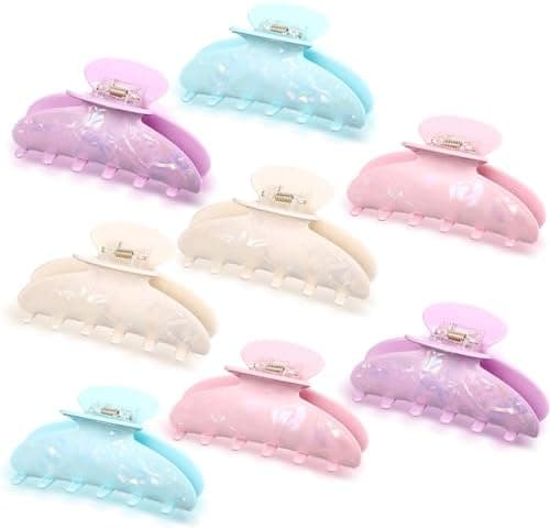 Yuxung 8 Pcs Large Acrylic Hair Claw Clips for Women Non slip Strong Hold Clamps for Thick and Thin Hair(Flower,Drenched Color)