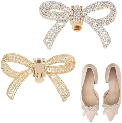 WLLHYF 1 Pair Rhinestone Shoe Clips Detachable Classic Fashion Sparkling Bow Heels Shoe Charms Decoration Accessories Bridal Wedding Party Crystal Shoe Buckles