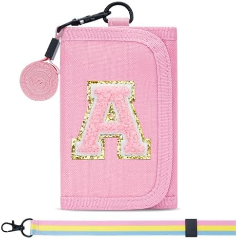 Easter Gifts for Girls 3 4 5 6 7 8 9 10 11 12 Years Old Kids Wallet Cute Initial Coin Purse Toddler Wallet with Magic Sticker (Pink, A)
