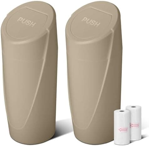 Car Trash Can Bin with Lid - 2 Packs Car Garbage Can Cup Holder - Beige Mini Leakproof Vehicle Garbage Bin with 40pcs Trash Bags-Automobile Organizers and Storage for Front Back Seat Accessories
