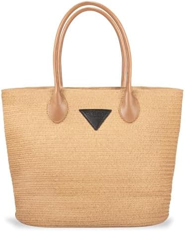 YXILEE Straw Bag for Women - Straw Summer Beach Woven Tote Bags - M Size Handmade Zipper Shoulder Bag