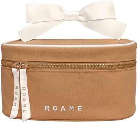 Roame Everyday Vanity Bag – Elegant Canvas Cosmetic Travel Bag with Zipper, Spacious Toiletry Organizer & Makeup Pouch for Women – Stylish Daily Companion for Life at Home or On-the-Go