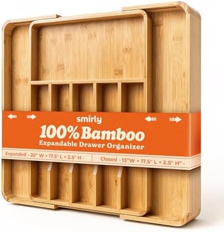 SMIRLY Silverware Drawer Organizer – Bamboo Kitchen Drawer Organizer, Adjustable Utensil Holder and Cutlery Tray, Drawer Dividers for Flatware and Kitchen Utensils | Adjustable, Drawer Dividers, Flatware, Kitchen Utensils