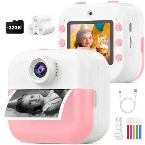 Instant Print Kids Camera for Girls Age 5-12, Birthday Gift Digital Camera, Dual Lens Selfie Camera with 32GB Card, Portable Toy for Girls Ages 5 6 7 8 9 10 11 12
