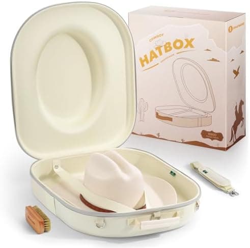BRANTMAKER Cowboy Hat Box, Cowboy Hat Case for Travel, Crush Proof Storage for Western/Panama/Fedora, Carrier with Adjustable Shoulder Strap & Brush