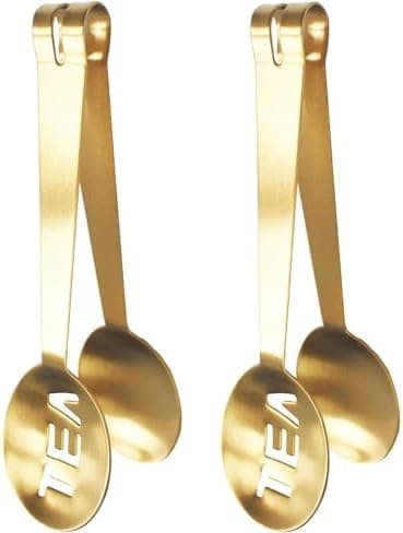 Ousyaah Golden Tea Bag Squeezer (Pack of 2), Stainless Steel Oval Tea Bag Squeezer Tongs, Tea Filter Clamp Tea Strainer Holder Clip, Suitable for Gripping Ice Cube, Sugar and Lemon Slice