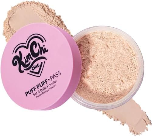 KimChiChic Beauty Puff Puff Pass Set and Bake Setting Powder for Makeup, Extra Fluffy Loose Face Powder Poof, Soft Natural Face Makeup for Uneven Skin Tone, 03 Translucent