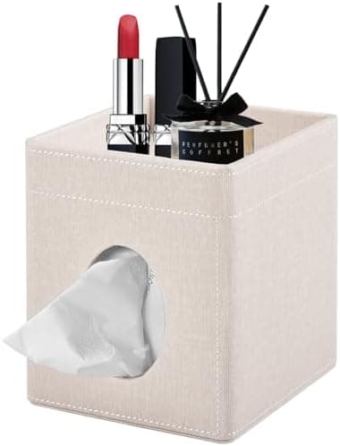 XNONE Tissue Box Cover with Storage Tray Square Tissue Box Holder PU Leather Facial Tissues Organizer Tray for Bathroom Vanity Bedroom Office Car,Stylish Napkin Caddy Decorative Organizer,Beige