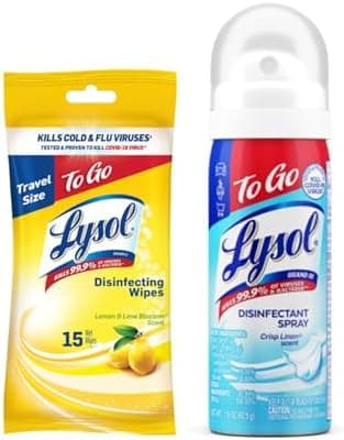 Lysol To Go Bundle - 1.5 Ounce Crisp Linen Disinfectant Spray and Lemon Lime Disinfecting Wipes Flat Pack