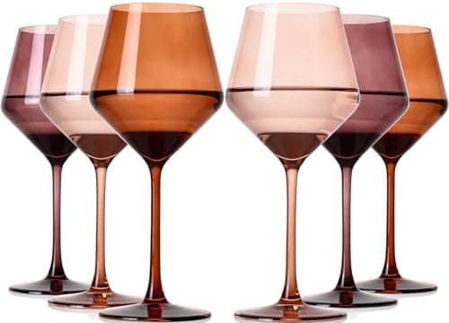 Venus Colored Wine Glasses Set of 6-17.5【Hand Blown】 Brown Wine Glasses with Tall Long Stems, Elegant Amber Melanin Colored Glassware - Unique Gifts for Wine Lovers-Wedding Gifts