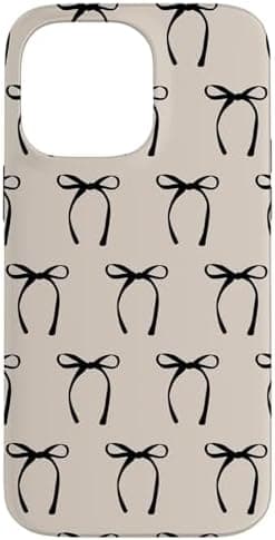Aesthetic Black Ribbon Bow On Beige Case for iPhone 14 Pro Max