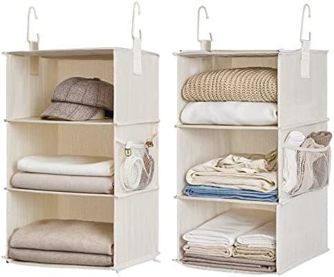 StorageWorks 6-Shelf Closet Organizers, Two 3-Shelf Separable Hanging Shelves for Closet, 12" D x 12" W x 48 ¼"H, Mixing of Beige, White & Ivory