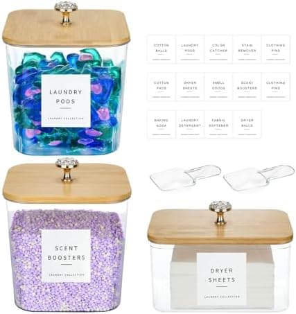 POLRAI 3 Pack Laundry Pod Containers and Dryer Sheet Holder, Laundry Room Organization Storage Containers with Lids and Labels for Laundry Detergent Laundry Pods Dry Sheet Organizing