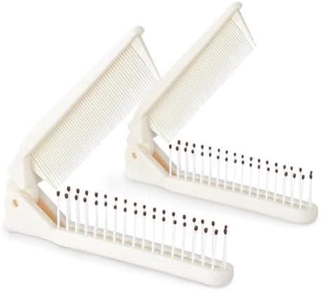 Jurrissa 2 Pack Folding Hair Combs, Foldable Comb Brush Combo, Mini Protable Folding brush for Purse Bags Porket, Travel Size Hair Comb, Small Pocket Combs for Women Men and Kids(Beige)