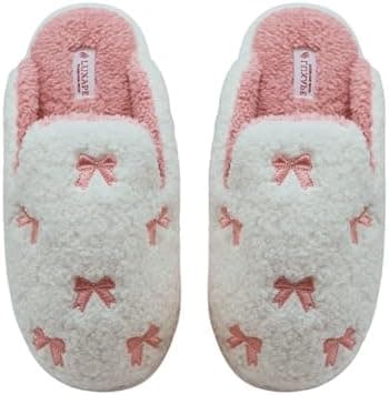 Luxape Bow Slippers Coquette Pink Slippers Memory Foam Cute Plush Fluffy Warm Fur slippers Indoor House Home Winter