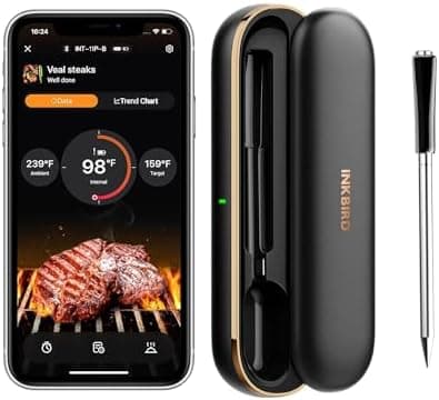 INKBIRD Wireless Meat Thermometer INT-11P-B, Bluetooth Meat Thermometer Wireless for Grilling Smoking, IP67 Waterproof Smart Meat Probe for BBQ Grill Smoker Rotisserie Rechargeable Box Gifts for Men