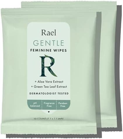Rael Feminine Wipes, Flushable, Travel Size, All Skin Types, Daily Use (Gentle, 10 Count Pack of 2)