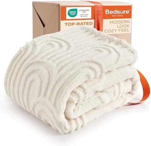 Bedsure GentleSoft Cozy Throw Blanket for Couch - Soft Spring Boho Blankets for Women, Fuzzy Fleece Throw for Beds, Boho Home Room Decor Aesthetic, Gifts for Women Teen Girl, Off White, 50x60 Inches