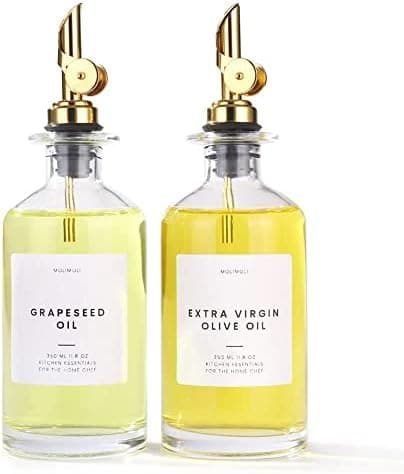 Molimoli - Premium Olive Oil Dispenser Bottles for Kitchen with Pourer - Oil and Vinegar Dispenser Set, Glass Dispenser for Kitchen, Dispenser Bottle of 350ml - Set of 2